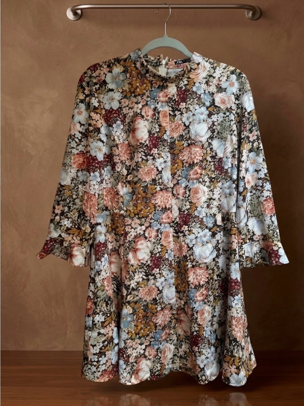 Zara Floral Shift Dress - Blue, Pink, Brown, Cream